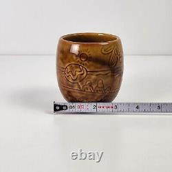 Rare Vtg Air New Zealand Brown Tiki Cup Pottery Crown Lynn First Class Beaker