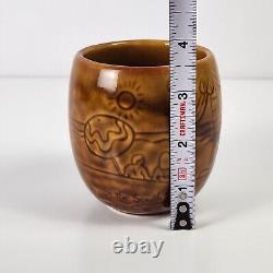 Rare Vtg Air New Zealand Brown Tiki Cup Pottery Crown Lynn First Class Beaker