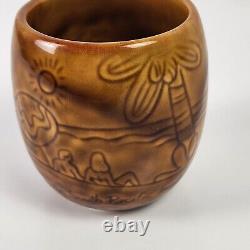 Rare Vtg Air New Zealand Brown Tiki Cup Pottery Crown Lynn First Class Beaker