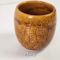 Rare Vtg Air New Zealand Brown Tiki Cup Pottery Crown Lynn First Class Beaker