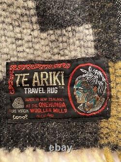 Rare Vtg Te Ariki Wool Maori Travel Rug Onehunga Woollen Mills New Zealand