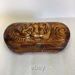 Rare Wakahuia Treasure Box TIKI- Ornate Carvings New Zealand Abalone Shell