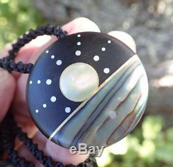 Recycled Ebony New Zealand Paua Shell Sterling Silver Nz Maori Inlaid Sun Disk