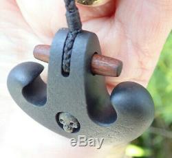 Rhys Hall Art Hand Carved Nz Greywacke Beach Pebble Tiny Skull Anchor Necklace