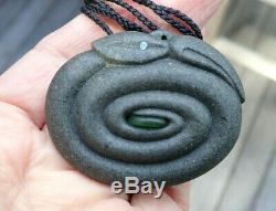 Rhys Hall Nz Greywacke Beach Pebble Maori Inlaid Nz Pounamu Jade + Paua Koropepe