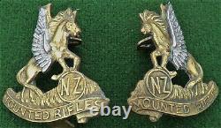 SCARCE WW1 New Zealand MOUNTED RIFLES Reinforcements Bimetal COLLAR Badge PAIR