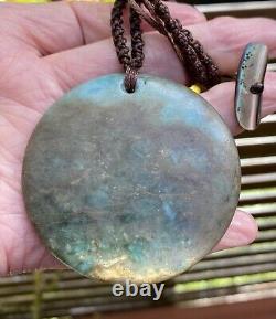 STUNNING LARGE NZ FUSCHITE AOTEA STONE 18k GOLD SILVER MAORI MARARIKI STAR DISK