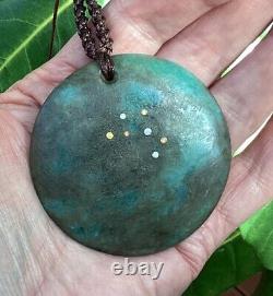 STUNNING LARGE NZ FUSCHITE AOTEA STONE 18k GOLD SILVER MAORI MARARIKI STAR DISK