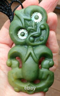 Scott Parker Large Nz Pounamu Greenstone Nephrite Flower Jade Maori Hei Tiki