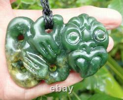 Side Hanging Nz Greenstone Pounamu Nephrite Flower Jade Paua Eyed Maori Hei Tiki