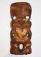 Signed Maori New Zealand Tiki Hand Carved Wooden Shell Mask Plaque Wall Hanging