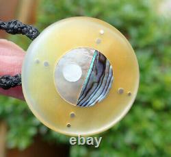 South Sea Pearl Recycled Ebony Inlaid Nz Paua Shell Silver Sun Ocean Necklace