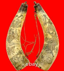 Spectacular Presentation Scrimshaw Horns New Zealand Christian Maori War Dance