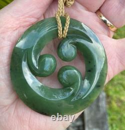 Stunning 2.5 Gem Nz Maori Kawakawa Pounamu Greenstone Jade Triple Koru