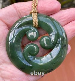 Stunning 2.5 Gem Nz Maori Kawakawa Pounamu Greenstone Jade Triple Koru