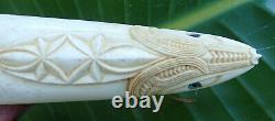 Stunning Signed Gareth Mcghie Hand Carved Stag Antler Engraved Inlaid Rei Puta