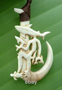 Stunning V Cabanilla Hand Carved Stag Antler Solomon Island Shark God Fish Hook