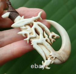 Stunning V Cabanilla Hand Carved Stag Antler Solomon Island Shark God Fish Hook