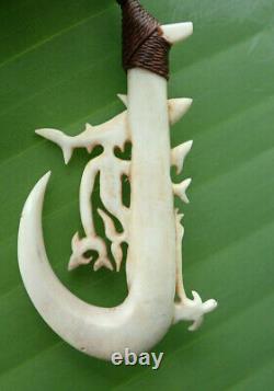 Stunning V Cabanilla Hand Carved Stag Antler Solomon Island Shark God Fish Hook
