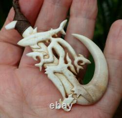 Stunning V Cabanilla Hand Carved Stag Antler Solomon Island Shark God Fish Hook