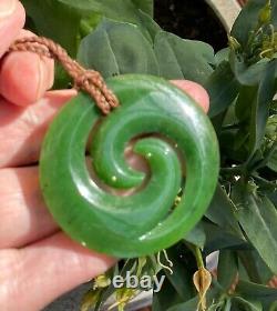 Superb Large Gem Nz Maori Kawakawa Pounamu Greenstone Jade Double Koru