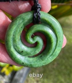 Superb Large Gem Nz Maori Raukaraka Pounamu Greenstone Jade Spiral Koru
