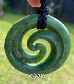 Superb Large Gem Nz Maori Raukaraka Pounamu Greenstone Jade Spiral Koru
