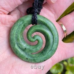 Superb Large Gem Nz Maori Raukaraka Pounamu Greenstone Jade Spiral Koru
