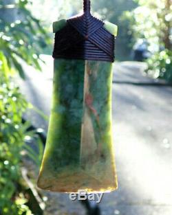 Superb Nz Maori Greenstone Pounamu Nephrite Flower Jade Bound Hei Toki Adze