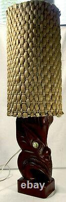 Table Bedside Lamp Hand Carved Maori Teko Teko Paua Shell NZ Rotarua