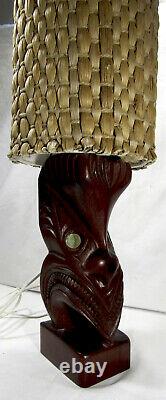 Table Bedside Lamp Hand Carved Maori Teko Teko Paua Shell NZ Rotarua