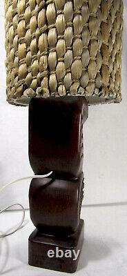 Table Bedside Lamp Hand Carved Maori Teko Teko Paua Shell NZ Rotarua