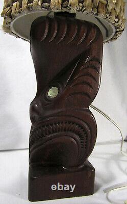 Table Bedside Lamp Hand Carved Maori Teko Teko Paua Shell NZ Rotarua