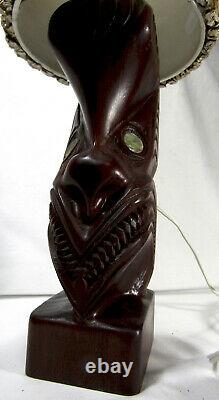 Table Bedside Lamp Hand Carved Maori Teko Teko Paua Shell NZ Rotarua