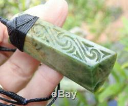 Tainui Nz Greenstone Pounamu Nephrite Flower Jade Engraved Bound Maori Hei Toki