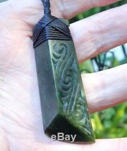 Tainui Nz Greenstone Pounamu Nephrite Jade Engraved Bound Maori Hei Toki Adze