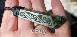 Tainui Nz Greenstone Pounamu Nephrite Jade Engraved Bound Maori Hei Toki Adze