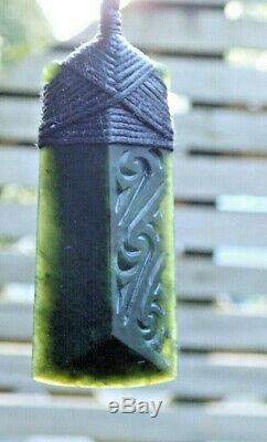 Tainui Nz Maori Greenstone Pounamu Nephrite Jade Bound Engraved Hei Toki Adze