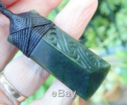 Tainui Nz Maori Greenstone Pounamu Nephrite Jade Bound Engraved Hei Toki Adze