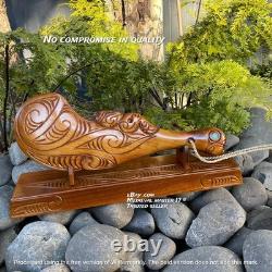 Traditional New Zealand Club Carved Maori Wahaika on Display Stand Short Combat