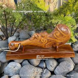 Traditional New Zealand Club Carved Maori Wahaika on Display Stand Short Combat