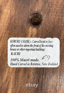 Tribal Maori Koruru Hand Carved Kauri Wood Mask Wall Decor New Zealand 9 7/8