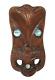 Tribal Maori New Zealand Hand Carved Wood Abalone Mask 10.5 Excellent