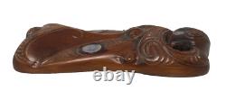 Tribal Maori New Zealand Hand Carved Wood Abalone Mask 10.5 Excellent