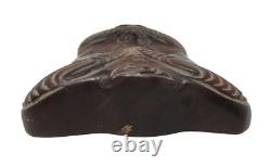 Tribal Maori New Zealand Hand Carved Wood Abalone Mask 10.5 Excellent