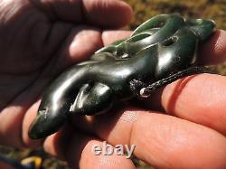 UNIQUE ANCIENT DESIGN Dark MANAIA Greenstone Pounamu Jade Art Piece ALAN BROWN