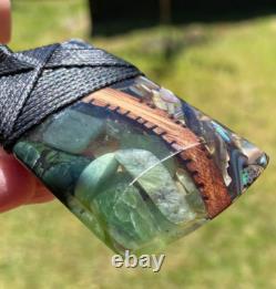 Unique Art Nz Pounamu Jade, Paua Shell, Totara Wood Maori Bound Hei Toki Adze