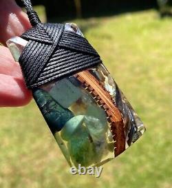 Unique Art Nz Pounamu Jade, Paua Shell, Totara Wood Maori Bound Hei Toki Adze