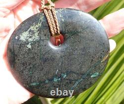 Unique Huge Nz West Coast Pounamu Serpentine Greenstone Maori Kopae Necklace