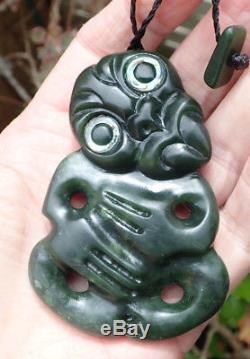 Unique New Zealand Dark Arahura Greenstone Pounamu Nephrite Jade Maori Hei Tiki